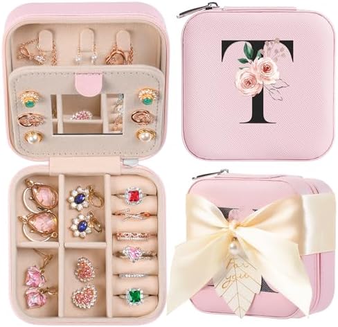 AYGXU Travel Jewelry Box for Women and Girls - Small Case With Initial A-Z - Teacher Gifts by AYGXU
