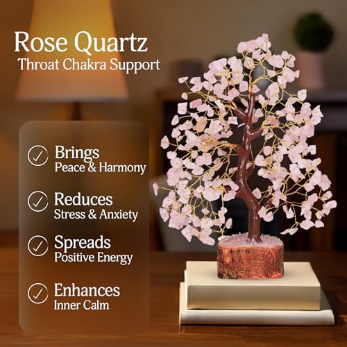 YATSKIA Rose Quartz Tree | Crystal Tree Gifts for Women | Gemstone Decor | Crystals and Gemstones | Pink Home Decor | Birthday Gifts for Women | 10 Inch 300 Beads - Image 3