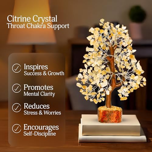 YATSKIA Citrine Crystal Tree | Natural Crystal Money Tree Desk Decor | Crystal Tree of Life | Shelf Decor for Bedroom | Birthday Gifts for Women | 10 Inch 300 Beads - Image 3