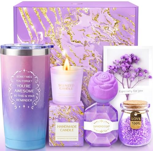 Birthday Gifts for Women, Gift Baskets Set for Mom, Wife, Her, Friend, Teacher, Nurses, Coworker, Self Care Spa Relaxation Baskets Set, Thank You Gift for Women Purple by BodyRefresh