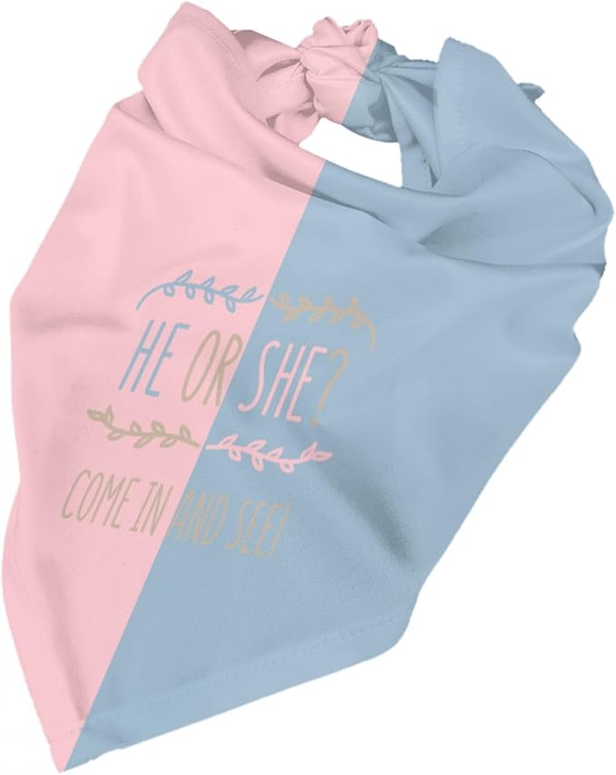 He Or She What Will It Be? Gender Reveal/Baby Announcement Dog Bandana,Pet Neckerchief for Pets Daily Wear Photo Prop Party Supplies (Light Color)