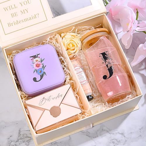AYGXU Travel essential jewelry box,16oz Glass Cups with Bamboo Lids and Straws set,Personalized Jewelry Boxes for Women Girls,Travel Gifts for Women,Birthday Gifts for Girls,Initial G purple - Image 3