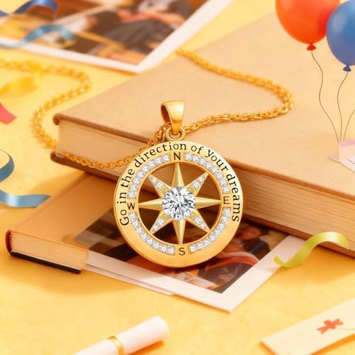 2026 Graduation Gifts for Her-925 Sterling Silver Graduation Compass Necklace College Graduation Gifts for Women Her Granddaughter Daughter 2026 - Image 4