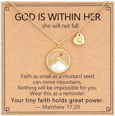 Mustard Seed Initial A-Z Necklace, 14K Gold Plated Moving Mountains Faith Confirmation First Communion Baptism Christian Religious Graduation Gifts by Pavkki