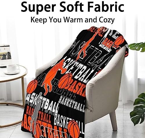 Mercuryelf Basketball Throw Blanket - Soft, Fuzzy & Warm - 60x80 Inches Flannel Blankets for Bed, Couch - Black Sports Throws Gift for Adults - Image 2