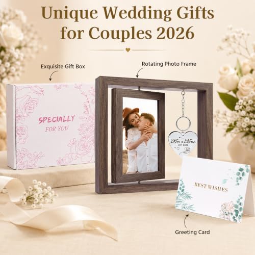 Wedding Gifts for Couples 2026, Mr and Mrs Rotating Wedding Picture Frame, 4x6 Rustic Double-Sided Photo Frame, Bridal Shower Gift for Bride to Be, Gifts for Newlyweds - Image 3