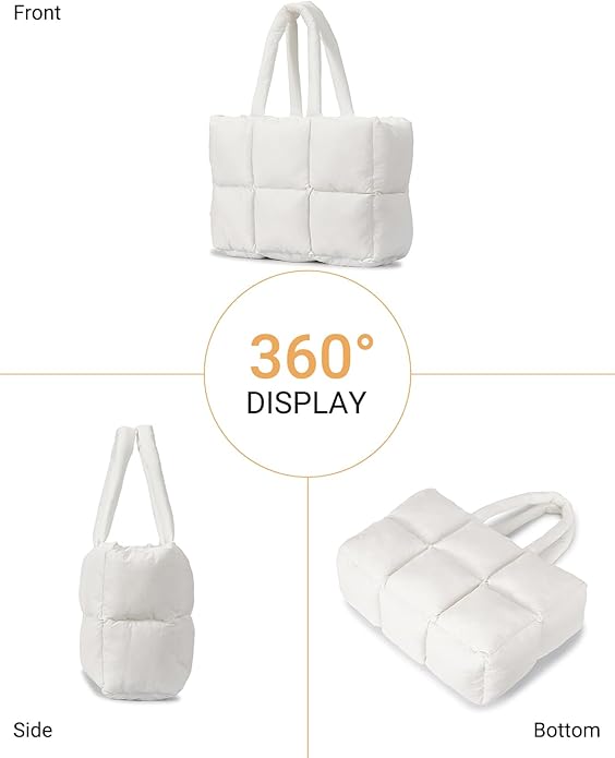 Herald Puffer Tote Bag for Women, Large Quilted Puffy Handbag Lightweight Satchel Purse with Cup Holder & Compartment