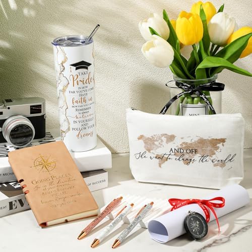 Domensi 6 Pcs Class of 2026 Graduation Gifts for Her Women white 20 oz Tumbler Makeup Bag Journal Ballpoint Pen Inspirational Graduation Gifts Set for College High School Daughter Sister Friend - Image 4