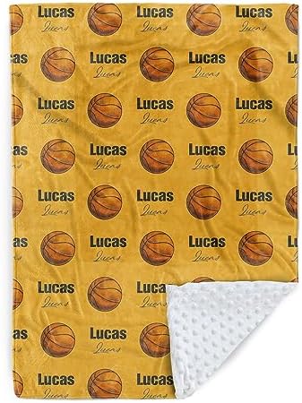 Custom Basketball Blanket - Personalized Name with Basketball Patterns - Soft Plush Flannel Blanket with Double Layer Dotted Backing for Baby Toddler Kids Teen Boys Girls Gifts Yellow by Duckbe