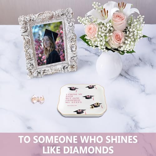 Congratulations Gifts for Women, College Graduation Gifts for Her New Job Gifts - She Believed She Could Jewelry Tray Ceramic Trinket Dish Inspirational Promotion Gift for Coworker (Graduation-Pink) - Image 6