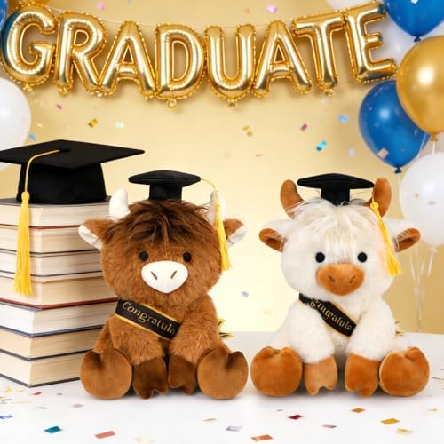 2026 Graduation Highland Cow Plush Toy- 8inch White Highland Cow - Image 4