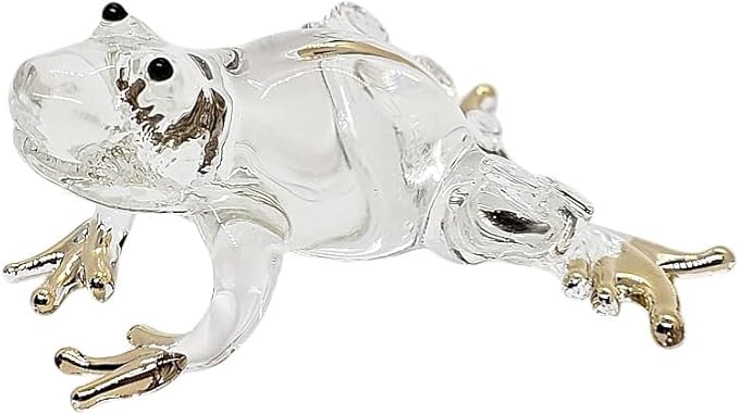WitnyStore 2" Clear Frog Gold Toes Artistic Blown Glass Figurine Premium Hand-Blown Statue Tabletop Decoration Unique Collectible for Adult Collectors Handcrafted Elegant Home Room Decor
