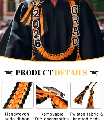 ALKB 2026 Graduation Lei Set - Two-Tone Braided Ribbon with Honor Cord, Unisex Graduation Gift for Graduates, Polyester - Image 6