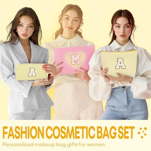 mibasies 2 PCS Initial Makeup Bags for Women: Cosmetic Bag for Travel Toiletry - Personalized Cute Makeup Pouch - Gifts for Grilfriend Wife Moms Bridesmaid - Retirement Travel Gifts - Yellow E - Image 2