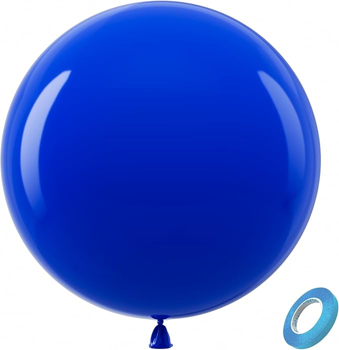 Bezente Royal Blue Giant Balloons 36 Inch - 8 Pack Jumbo Large Round Dark Blue Latex Balloon for Birthday Bridal Shower Graduation Baseball Nautical Party Decorations