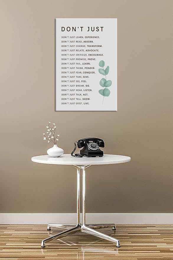 Inspirational Wall Art Don't Just Quote Motivational Poster Learning And Growth Inspiring Positive Canvas Painting Prints Wall Pictures for Living Room Office Home Decor Framed Artwork [12''W x 18''H]