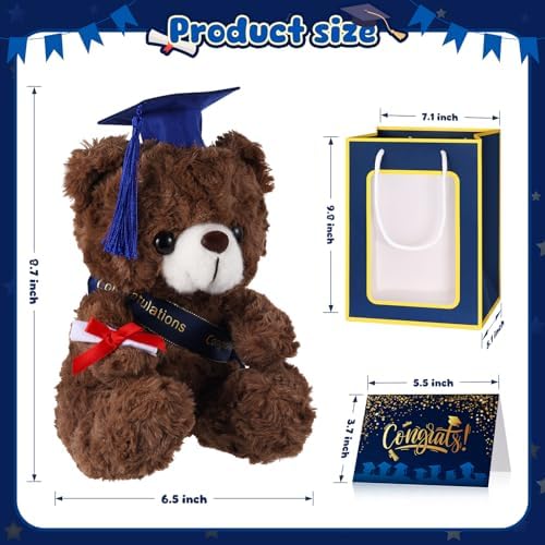 Bear with Graduation Cap Toys Class of 2026 Plush Stuffed Teddy Bear Animal Dog Cap and Gown with Greeting Card and Bag for Graduation Day Gift(Royal Blue B) - Image 2