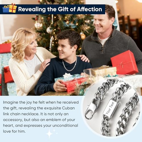 MEALGUET Cuban Link Chain Necklace for Men : Men's 316L Stainless Steel Silver Love You Forever Engraved Curb Chains Necklaces for Son Grandson Nephew Boyfriend, Jewelry Gifts for Birthday Valentines - Image 5