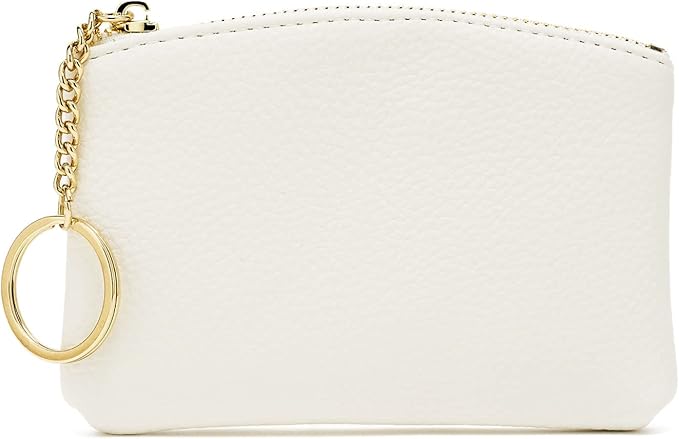 WOZEAH Artificial Leather Coin Purse Change Purse With Key Chain Ring Zipper For Men Women (A White)