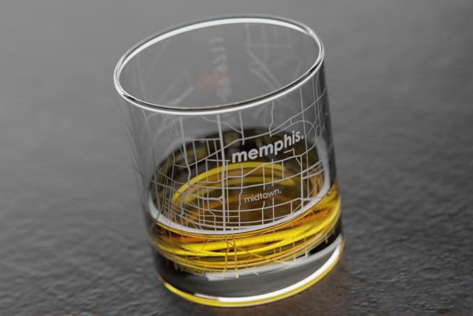 Well Told Engraved Memphis Tennessee Map Rocks Glass, Old Fashioned Whiskey Glass (11 oz, Clear) Etched Whiskey Glass, Gifts For Whiskey Lovers