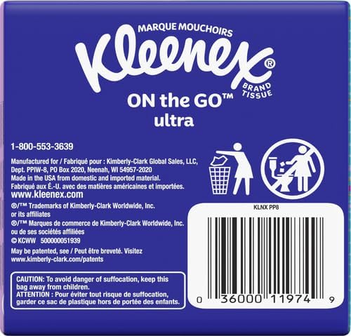 Kleenex On-The-Go Facial Tissues, 8 On-The-Go Packs, 10 Tissues per Box, 3-Ply (80 Total), Packaging May Vary (Pack of 96)