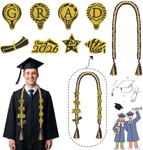 Class of 2026 Graduation Leis,Black&Gold Ribbon Lei Set with Handmade Accessory,Graduation Gift for Her Him - Image 5