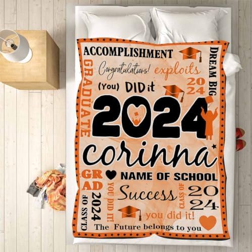 2024 Personalized Graduation Blanket Gift Ideas for Graduate Customized Blanket Personalized Picture Blankets High School Graduation Gift Customized Blanket 40x50inch - Image 5