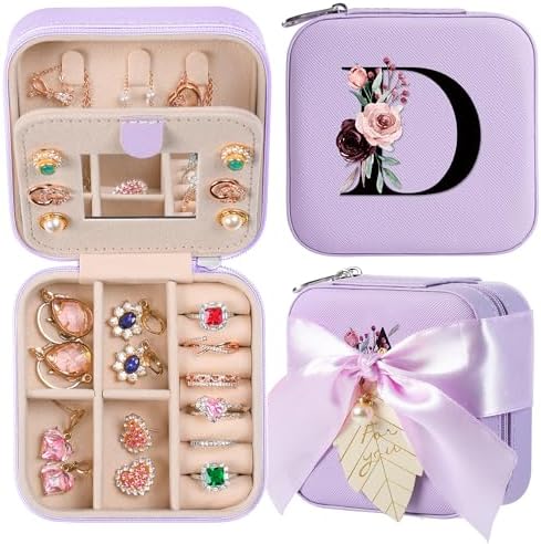 AYGXU Travel Jewelry Box for Women and Girls - Small Case With Initial A-Z - Teacher Gifts by AYGXU