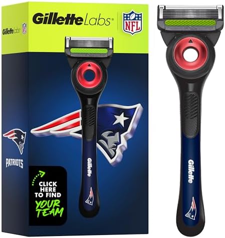 Gillette Labs Special NFL Patriots Edition Shaving Razor for Men - 1 Handle, 4 Razor Blade Refills & Magnetic Stand, GilletteLabs with Exfoliating Bar by Gillette