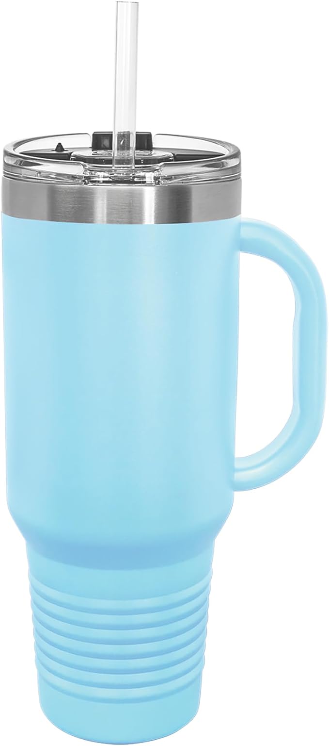 LaserGram 40oz Vacuum Insulated Travel Mug with Handle, Starfish, Personalized Engraving Included (Light Blue)