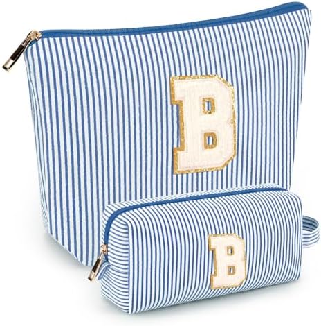 2 PCS Initial Makeup Bags for Women: Cosmetic Bag for Travel Toiletry - Birthday Gifts for 11 12 13 14 15 16 17 18 Years Old Girl Graduation Teacher Gift- Teen Girl Gifts Trendy Stuff - Blue B by mibasies