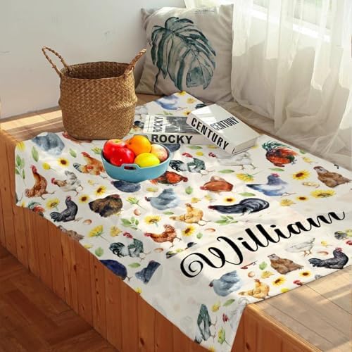 Chickens Personalized Name Blanket Gift for Boy Girl, Chickens Watercolor Custom Name Throw Blanket for Hen Chicken and Rooster Lovers Soft Lightweight 40"x50" for Kid for Sofa,Bed and Living Room - Image 4