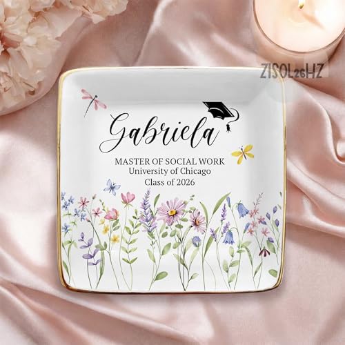 Custom Floral MSW Jewelry Dish, Master of Social Work Graduation Gifts, MSW Graduation Gift, Social Work Ring Dish - Image 3