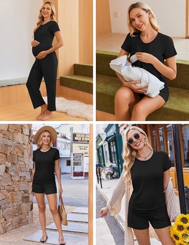 Ekouaer Maternity Nursing Pajamas Set 3 Piece Postpartum Breastfeeding Pjs - Image 2