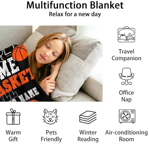 Mercuryelf Custom Basketball Throw Blanket - Soft, Fuzzy & Warm - 40x50 Inches Flannel Blankets for Travel, Office - Black Sports Throws Gift for Kids - Image 6