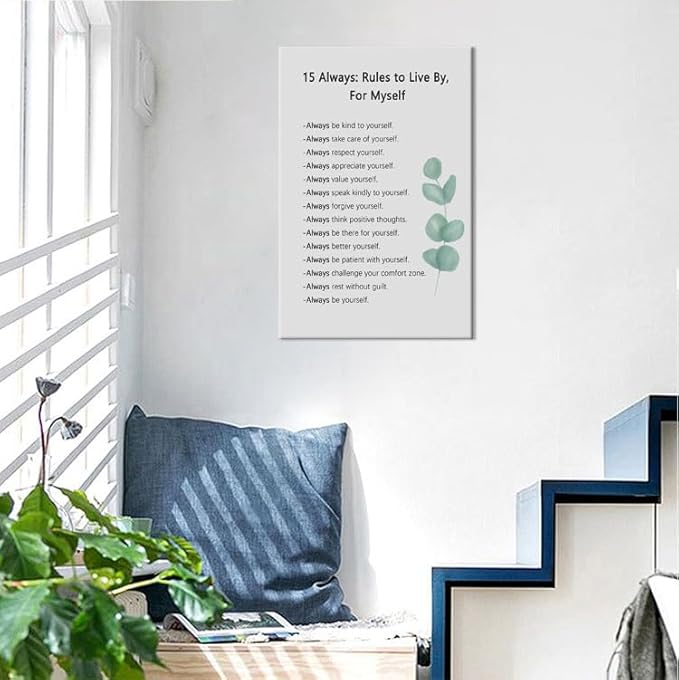 Motivational Canvas Poster for Office 15 Always : Rules to Live By, For Myself Quotes Inspirational Wall Art Prints Framed for Living Room Classroom Modern Home Wall Decor Framed [12''W X 18''H]