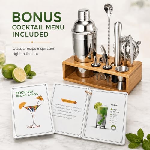 Cocktail Shaker Set, 18/8 Food-Grade Stainless Steel Mixology Bartender Kit 10-Piece Bar Tools with Stylish Bamboo Stand - Rust-Proof & Dishwasher Safe - Professional Martini Shaker Gift for Men, Dad - Image 5