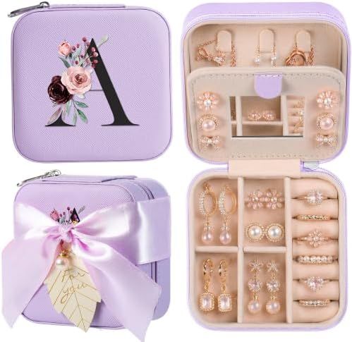 AYGXU Travel Jewelry Box for Women and Girls - Small Case With Initial A-Z - Teacher Gifts by AYGXU
