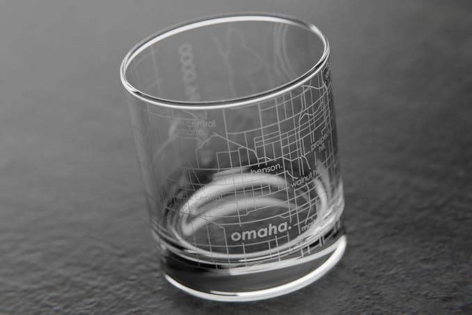 Well Told Engraved Omaha Nebraska Map Rocks Glass, Old Fashioned Whiskey Glass (11 oz, Clear) Etched Whiskey Glass, Gifts For Whiskey Lovers