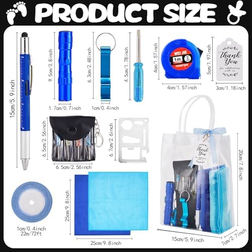 60PCS Baby Shower Prizes for Men 6 Set with Cleaning Cloth Bottle Opener Screwdriver Tape Measuring Keychain Multi Tool Pen Gift Bag Baby Shower Game Prizes for Winner Bachelor Party (Blue) - Image 4