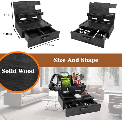 VEIYAILU Gifts for Him Husband Boyfriend Son Men Nightstand Organizer Wood Phone Docking Station Birthday Gifts (Black) - Image 5