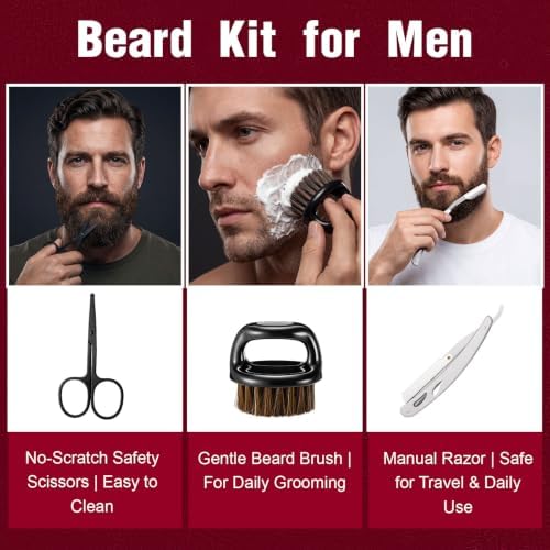 9 Pcs Birthday Gifts for Men Beard Care Set for Him,Wine Red - Image 6