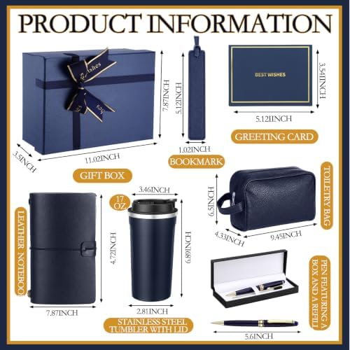 7 Pcs Gift Set for Men 17oz Tumbler Notebook Bag Pen,Blue - Image 2