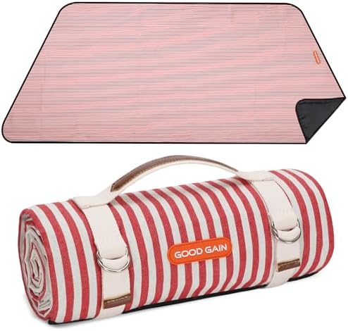 G GOOD GAIN Picnic Outdoor Blankets Waterproof Large - Beach Mat Sand Free Foldable with Carry Strap | Portable Camping Blanket | Park Blanket for Grass Park, Hiking, Travel, Concerts, Indoor (Red) by GGOODGAIN
