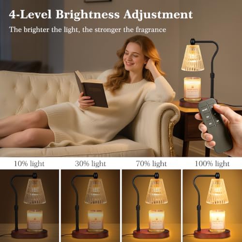 Imenlox Candle Warmer Lamp, with Remote Control, Timer & Dimmer, Adjustable Height, Christmas Birthday Mothers Day Gifts for Women Mom Her, House Warming New Home Thanksgiving Décor (Brown RC) - Image 4