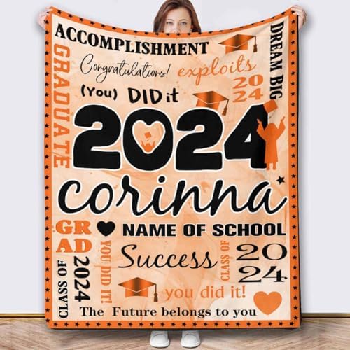 Funny Graduation Gift Customized Blanket Junior H Blanket Graduation Gifts for Girls/Boys Personalized Blankets Personalized Senior Class of 2024 Blankets with Photo and Name 80x70inch - Image 2