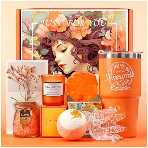 Bright Orange Gift Box: Unique Spa Gifts Basket Set for Women - Birthday, Mother's Day, Valentine's Day & Christmas - Perfect for Mom, Sister, Girlfriend, Wife by Vansonana