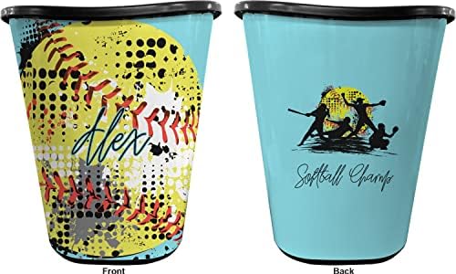YouCustomizeIt Personalized Softball Waste Basket - Double Sided (Black) - Image 2