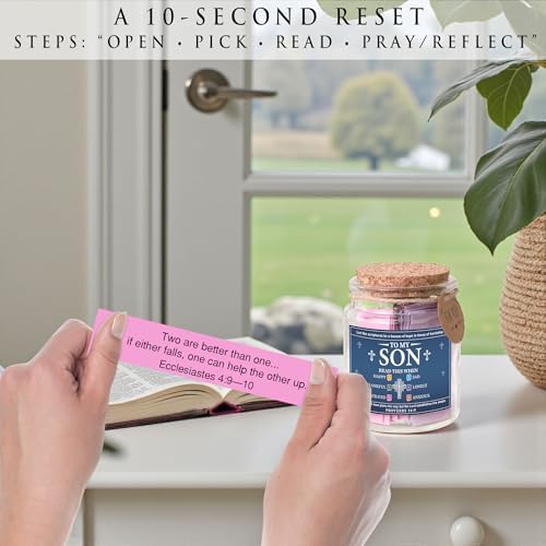 Bible Verses Jar for Son – 92 Scripture Cards, Open When You Feel Happy Sad Anxious or Lonely, Meaningful Christian Gift for Son, Birthday Graduation Easter Gift from Parents - Image 4