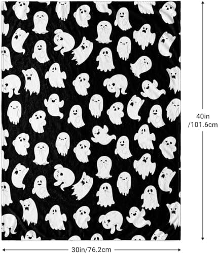 Halloween Baby Blanket - Cute Spooky Ghost Throw Blanket with Black & White, Soft Fleece Flannel Halloween Blankets for Crib, Stroller, Couch & Bed, Cozy Spooky Basket Stuffers Home Decor 30x40 Inches - Image 2